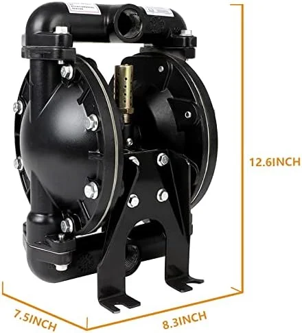 پمپ دیافراگمی دوگانه بادی QBY4-25L با خروجی 1 اینچ، انتقال پنوماتیک 35 GPM، حداکثر 120 PSI، مناسب برای استفاده صنعتی، مواد شیمیایی، روغن ضایعات، دارای دو جداره از جنس نیتریل و لاستیک فلورین، ساخته شده از آلیاژ آلومینیوم چدن