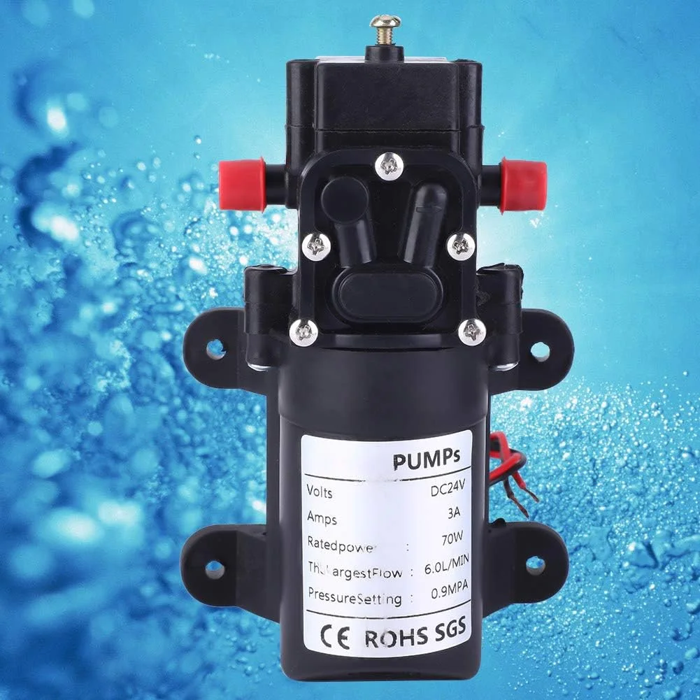 پمپ دیافراگمی خود مکش، پمپ دیافراگمی فشار آب لوله مستقیم دو طرفه، پمپ سمپاش خود مکش، پمپ فشار آب صنعتی 24 ولت 70 وات