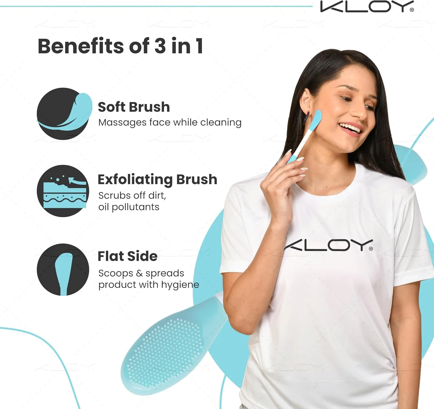KLOY Silicone Face Mask Applicator & Lip Cleansing Brush Made With Ultra Hygienic Soft Silicone bristle for Gentle Exfoliation (Turquoise)