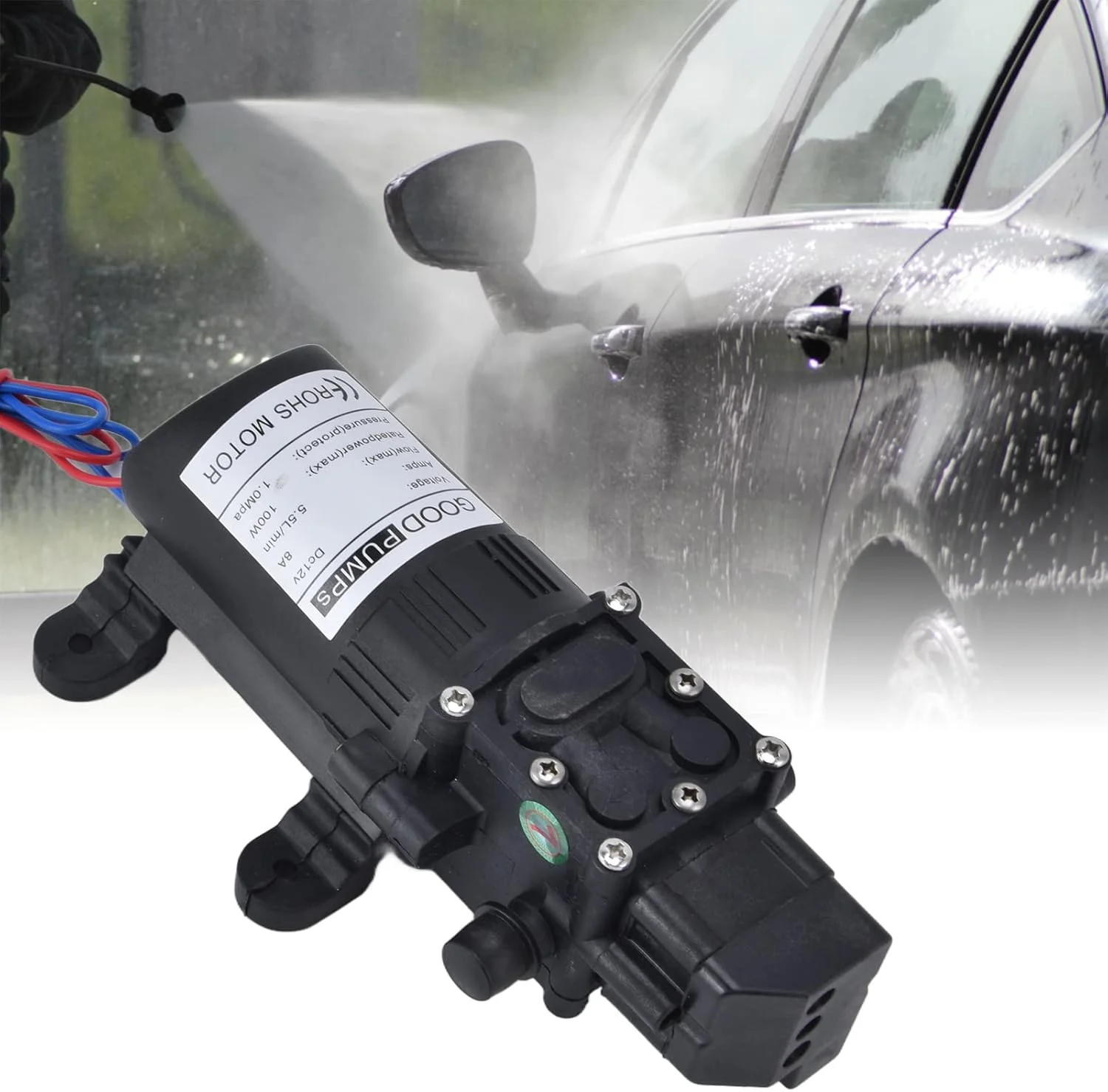 plplaaoo 12V Water Booster AC Pressure Diaphragm Pump, Schwarz, Industrial, Plastic, Diaphragm Pump, Water Pump, Garden, Car Wash, Cleaning