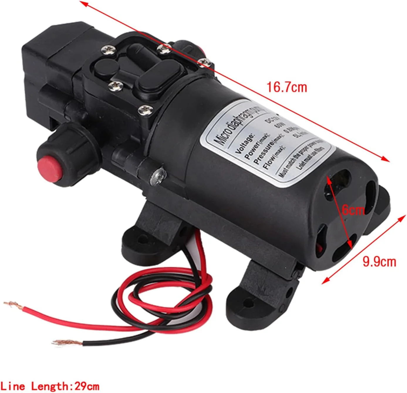 پمپ آب Riuty، پمپ آب فشار قوی 60 وات 12 ولت 80Psi پمپ دیافراگمی میکرو 5 لیتر در دقیقه خود مکش کاروان برای کمپینگ قایق