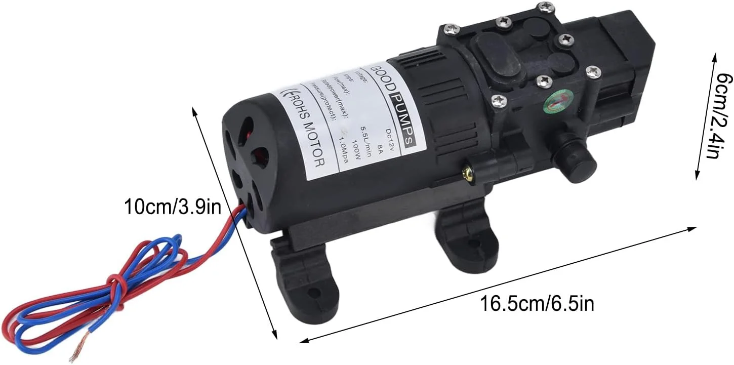 plplaaoo 12V Water Booster AC Pressure Diaphragm Pump, Schwarz, Industrial, Plastic, Diaphragm Pump, Water Pump, Garden, Car Wash, Cleaning