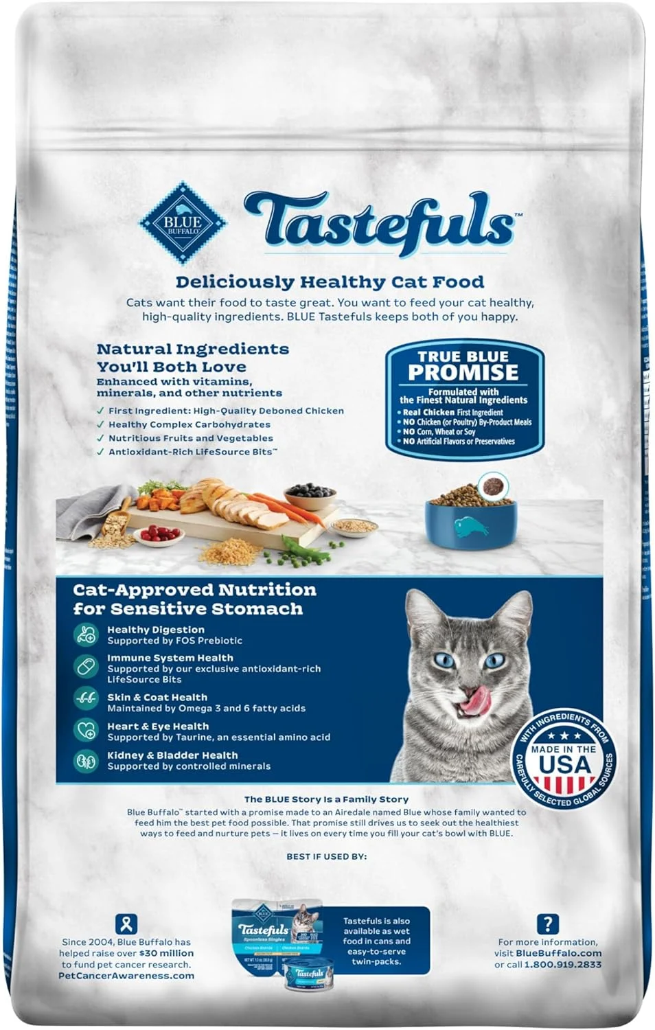 Blue Buffalo Tastefuls Sensitive Stomach Natural Adult Dry Cat Food, Chicken 15lb bag