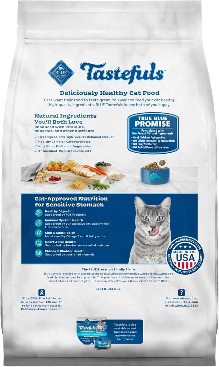Blue Buffalo Tastefuls Natural Dry Food for Adult Cats, Sensitive Stomach, Chicken & Brown Rice Recipe, 3-lb. Bag Blue Buffalo Tastefuls Natural Dry Food for Adult Cats, Sensitive Stomach, Chicken & Brown Rice Recipe, 3-lb. Bag