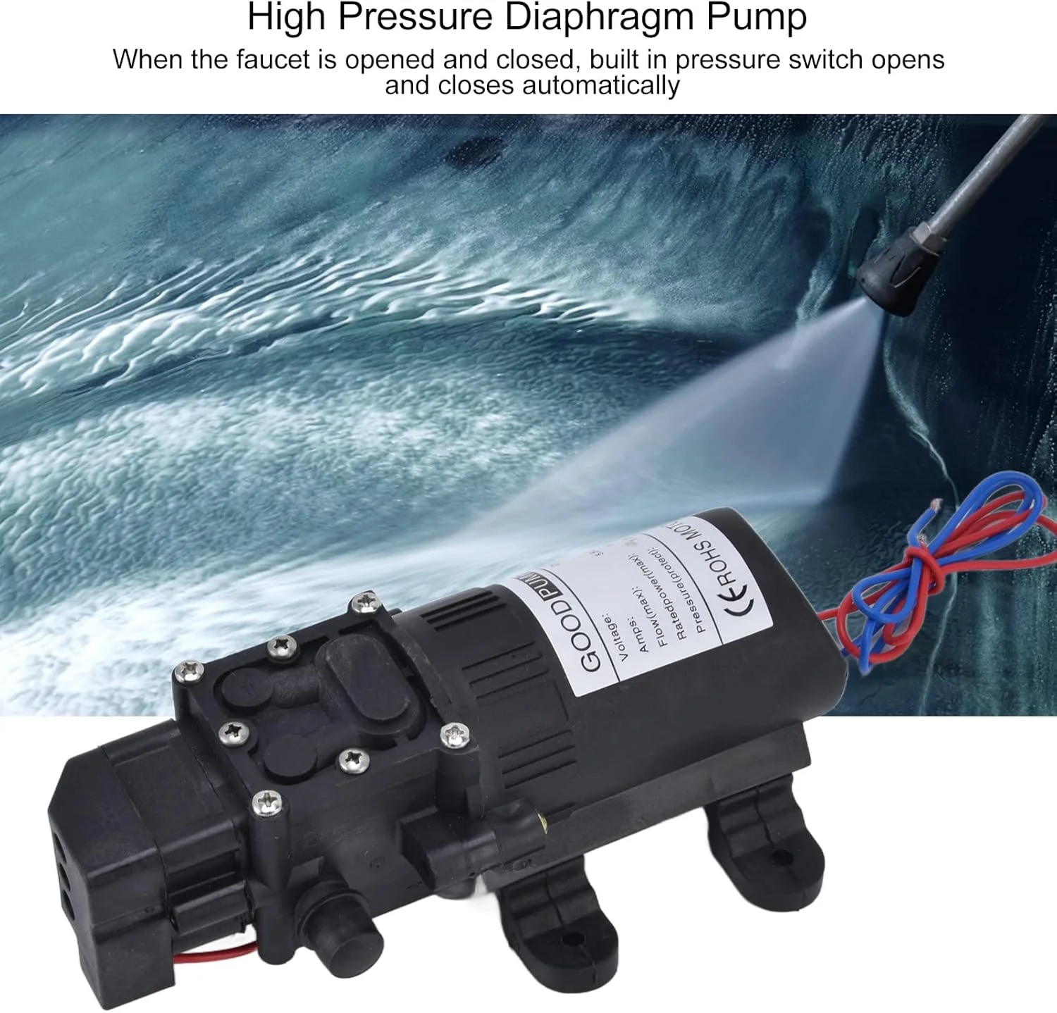 plplaaoo 12V Water Booster AC Pressure Diaphragm Pump, Schwarz, Industrial, Plastic, Diaphragm Pump, Water Pump, Garden, Car Wash, Cleaning
