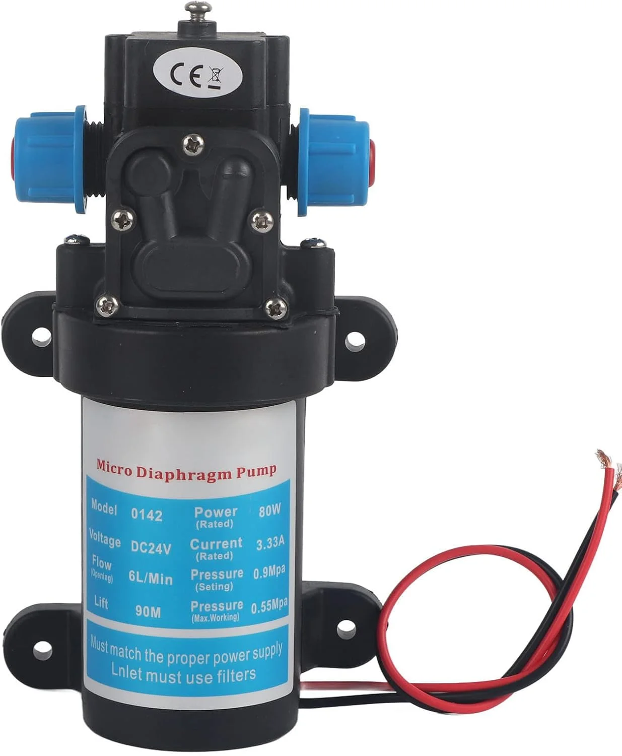 Marhynchus High Pressure SelfSuction Boost Micro Diaphragm Pump, Low Power Consumption, Water Purification, 9kg, Watering Flowers (24V)