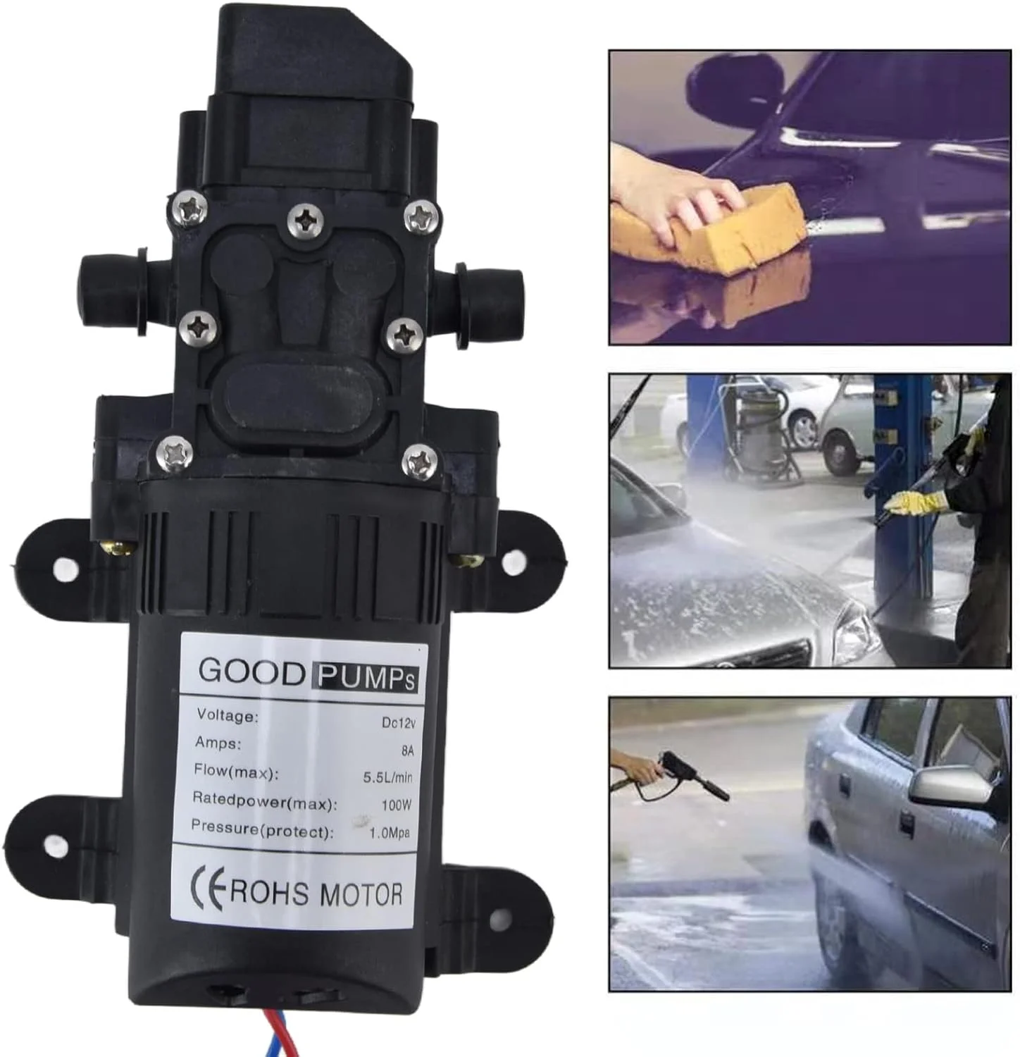 plplaaoo 12V Water Booster AC Pressure Diaphragm Pump, Schwarz, Industrial, Plastic, Diaphragm Pump, Water Pump, Garden, Car Wash, Cleaning