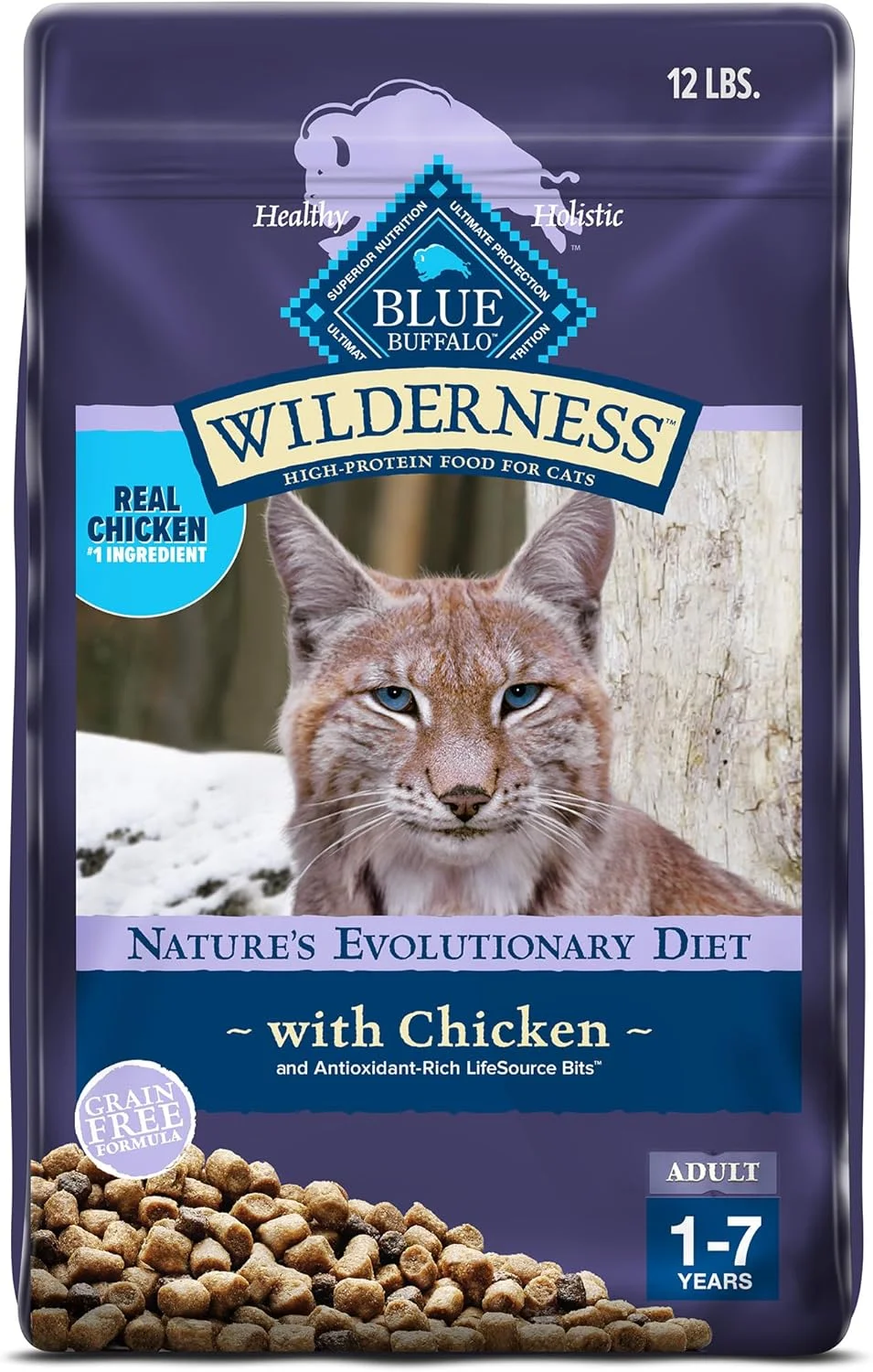 غذای خشک گربه بالغ با پروتئین بالا و طعم مرغ بلو بوفالو Wilderness، 5.4 کیلوگرمی