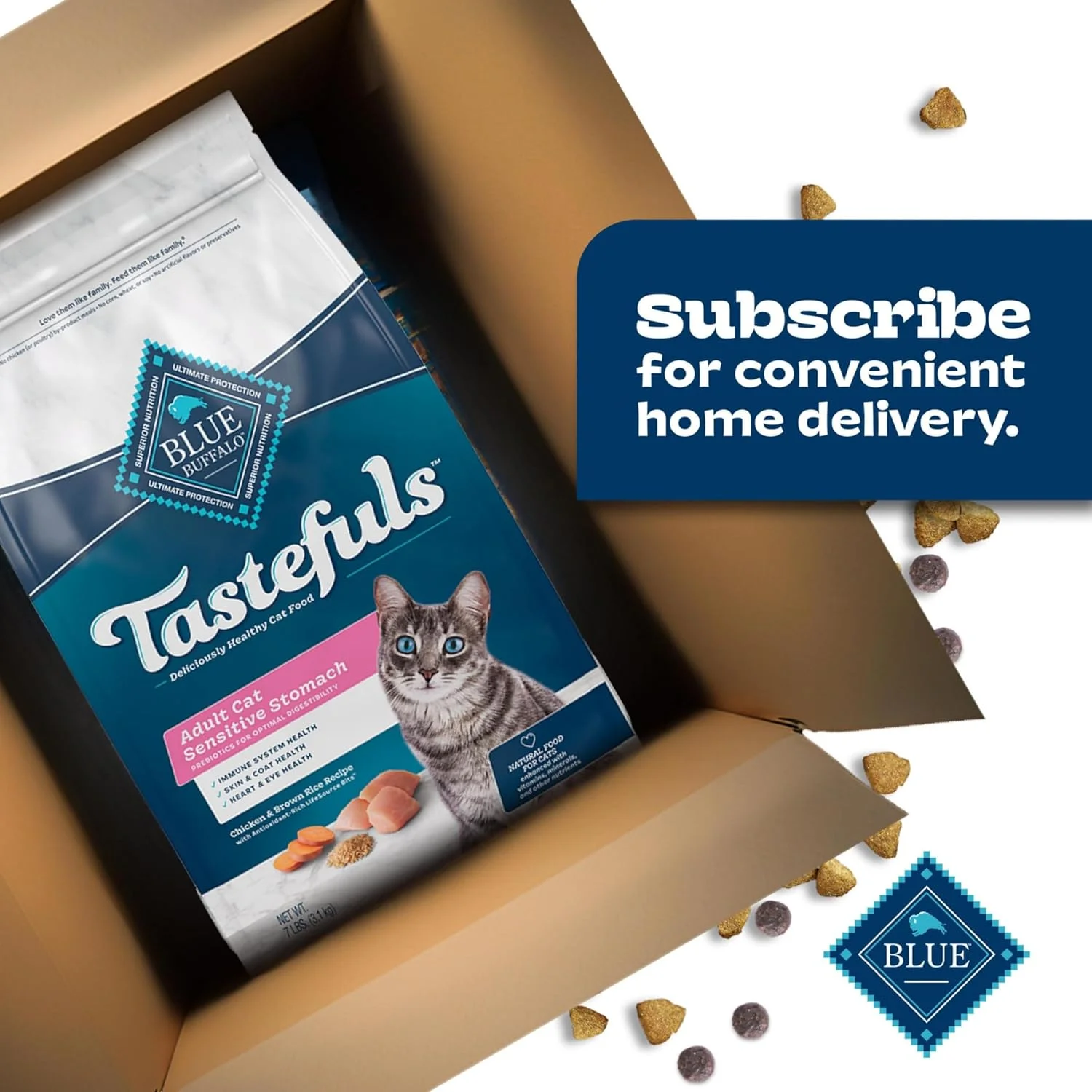 Blue Buffalo Tastefuls Natural Dry Food for Adult Cats, Sensitive Stomach, Chicken & Brown Rice Recipe, 3-lb. Bag Blue Buffalo Tastefuls Natural Dry Food for Adult Cats, Sensitive Stomach, Chicken & Brown Rice Recipe, 3-lb. Bag