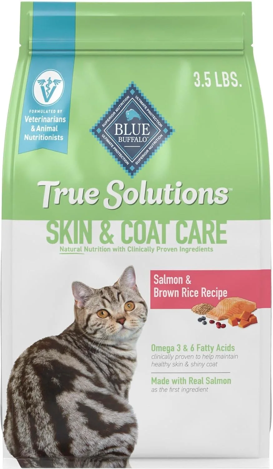 غذای خشک طبیعی گربه بالغ بلو بوفالو True Solutions Perfect Skin & Coat، طعم سالمون، کیسه 3.5 پوندی