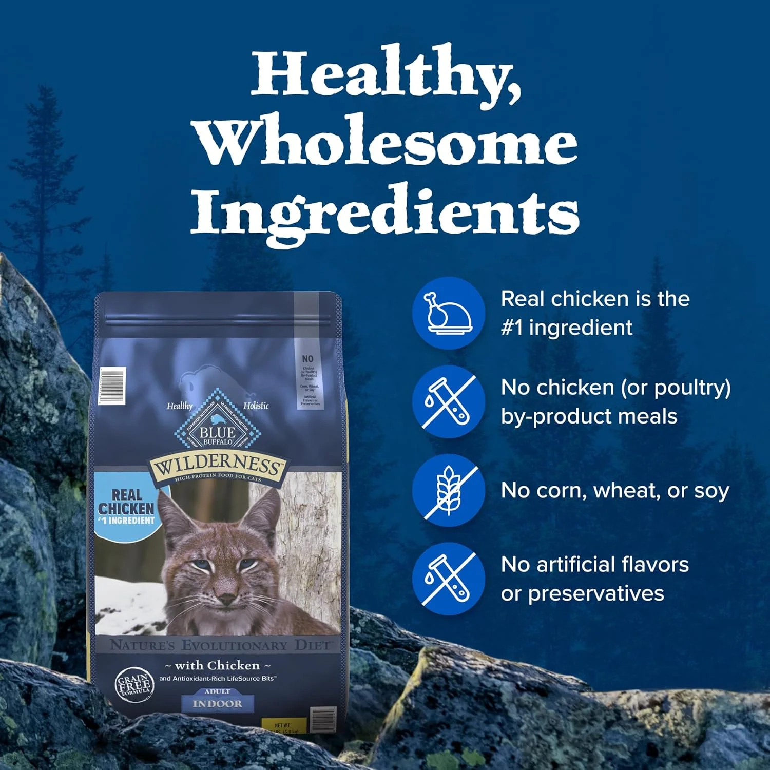 Blue Buffalo Wilderness High Protein, Natural Adult Indoor Dry Cat Food, Chicken 15-lb Blue Buffalo Wilderness High Protein, Natural Adult Indoor Dry Cat Food, Chicken 15-lb