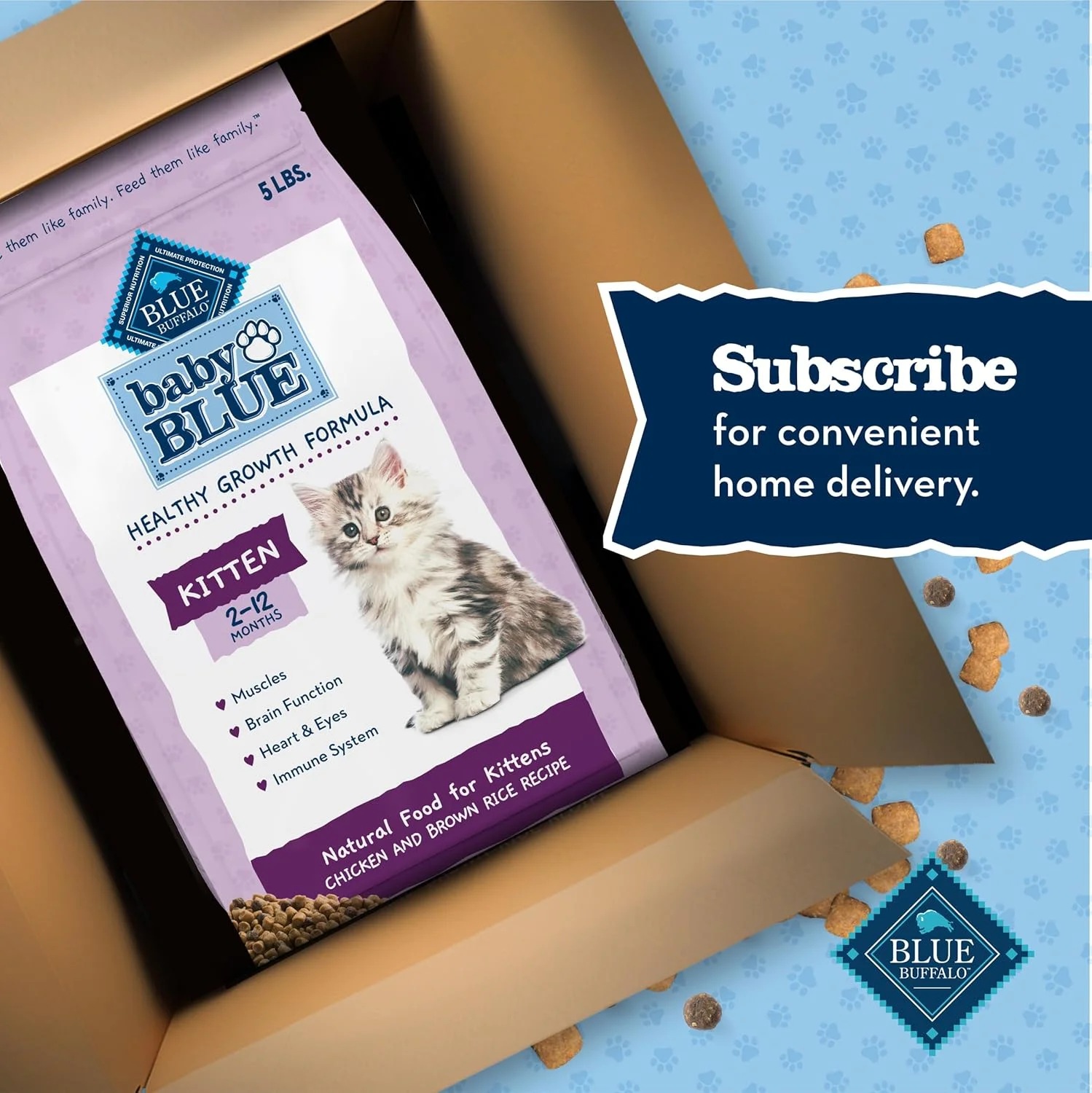 Blue Buffalo Baby Blue Natural Dry Food for Kittens, Healthy Growth Formula with DHA, Chicken and Brown Rice Recipe, 5-lb Bag Blue Buffalo Baby Blue Natural Dry Food for Kittens, Healthy Growth Formula with DHA, Chicken and Brown Rice Recipe, 5-lb Bag