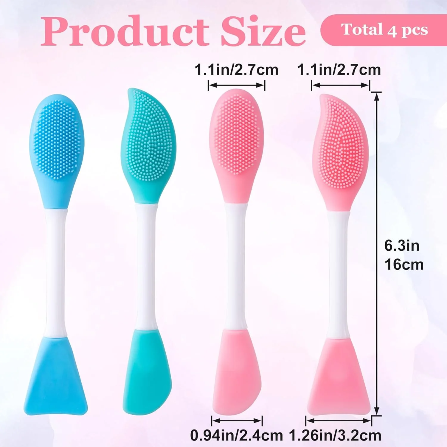 YALOJE 4pcs Silicone Facial Cleansing Brush, 2 in 1 Double-Sided Facial Scrubber Pore Cleansing Brush, Reusable Face Mask Applicator Tool Skincare Accessories for Makeup, Blackheads Removal