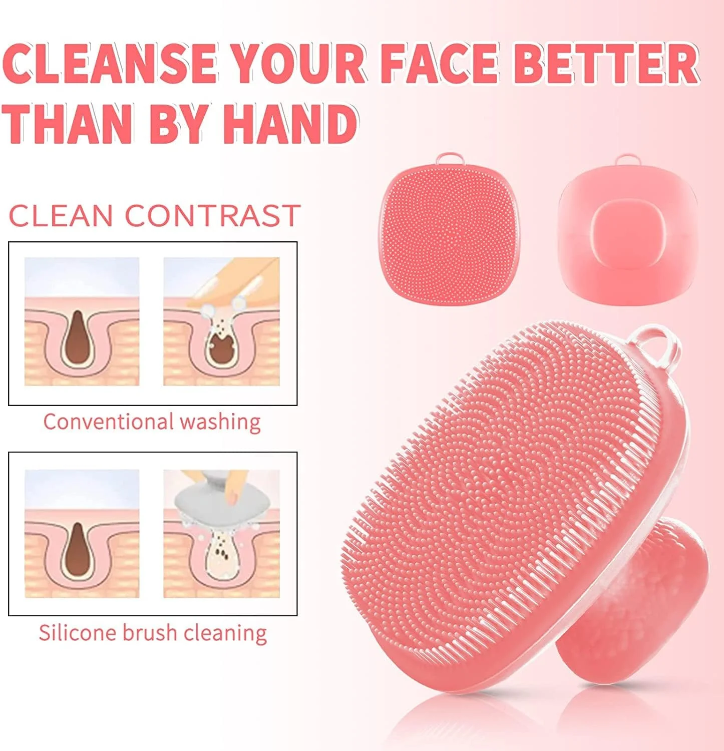 X spring Silicone Face Scrubber Brush, Wash Brush Manual Waterproof Cleansing Skin Care Face Brushes for Cleansing and Exfoliating, Gentle Face Silicone Wash Brush for Women and Men (Pink)