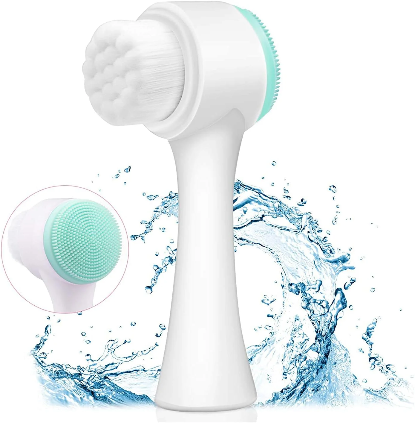 برس ماساژ شستشوی صورت WinCheer، برس پاک کننده دستی صورت، برس نرم دو طرفه سه بعدی، منافذ عمیق سیلیکونی، لایه برداری، پاک کننده آرایش، ماساژ جوانسازی پوست لطیف صورت (آبی)