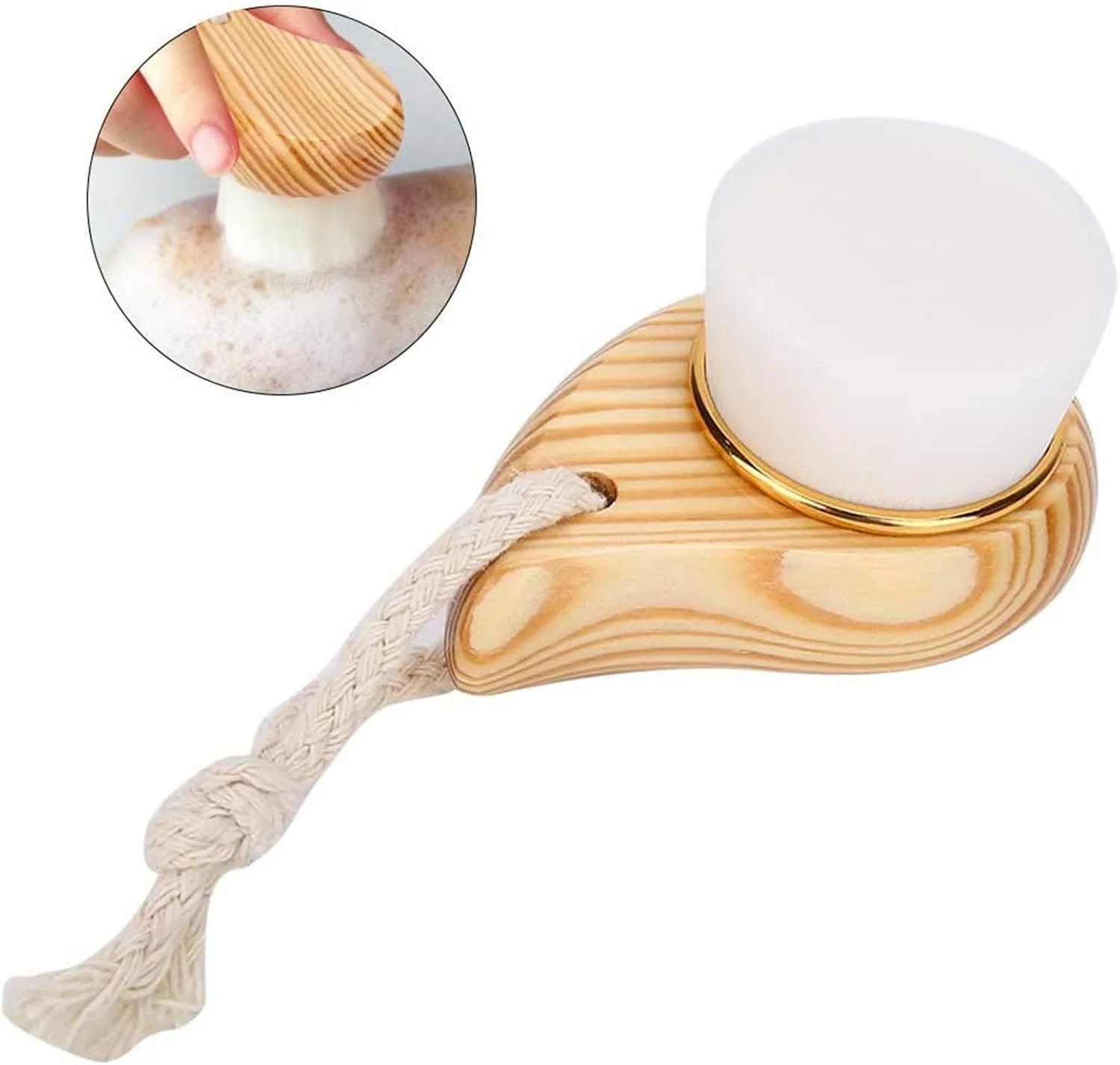 برس شستشوی صورت چوبی، برس صورت، برس پاک کننده صورت با دسته چوبی، برس نرم دستی، برس پاک کننده صورت، برس منافذ، برس صورت برای شستشوی منافذ، لایه برداری و ماساژ