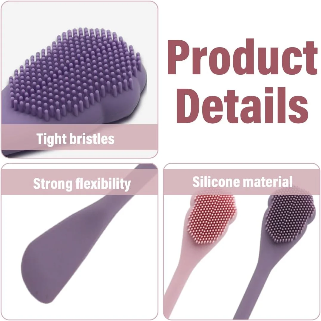 برس های پاک کننده دستی صورت UEIOAVL، 2 عدد برس پاک کننده صورت برس ماسک سیلیکونی 2 در 1 طرح پنجه گربه (صورتی، بنفش)