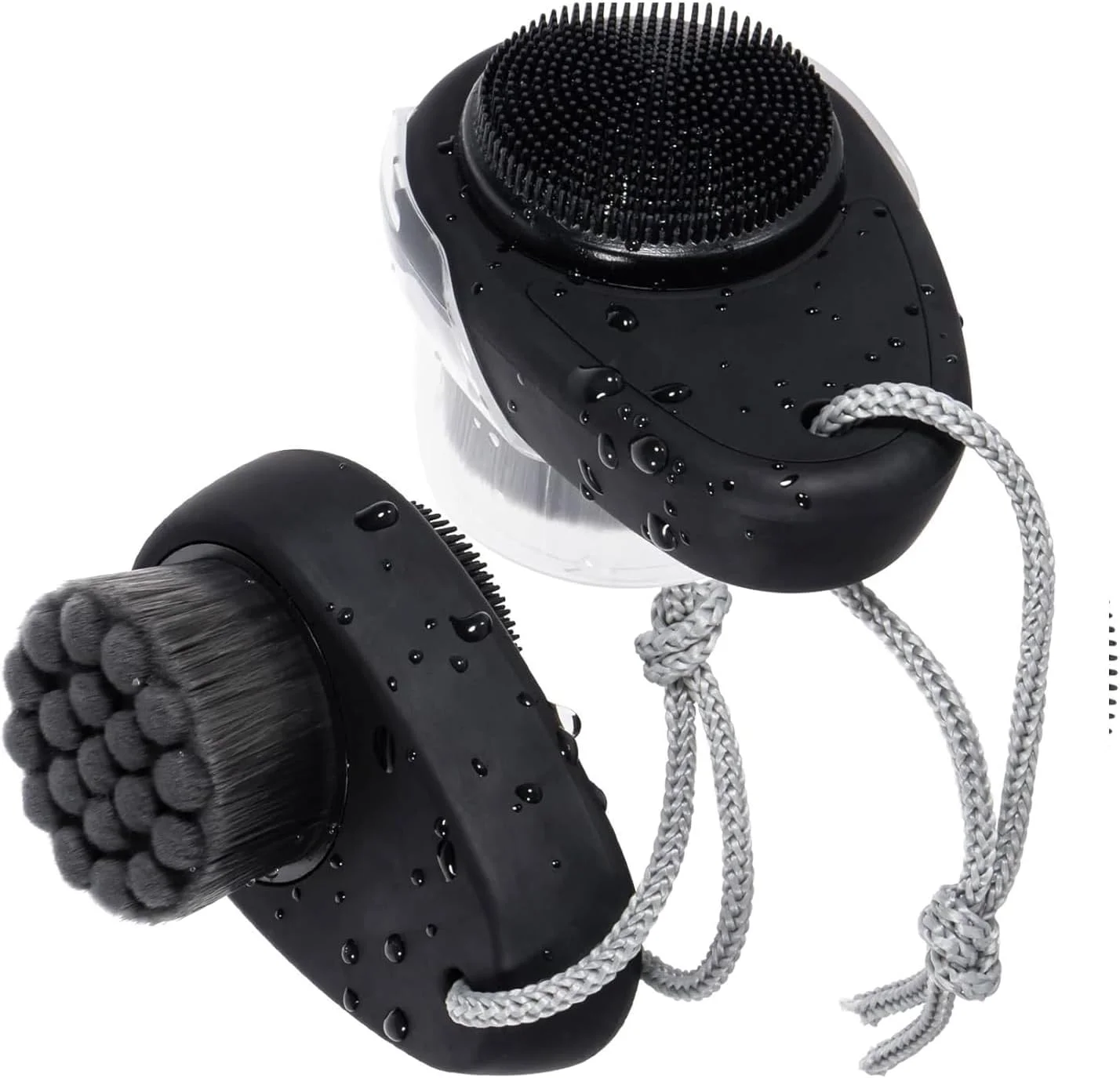 برس پاک کننده صورت تزویق، 2 عددی، برس تمیز کننده عمیق منافذ و لایه بردار 2 در 1 با میکروفیبر زغال بامبو نرم و برس سیلیکونی، مشکی