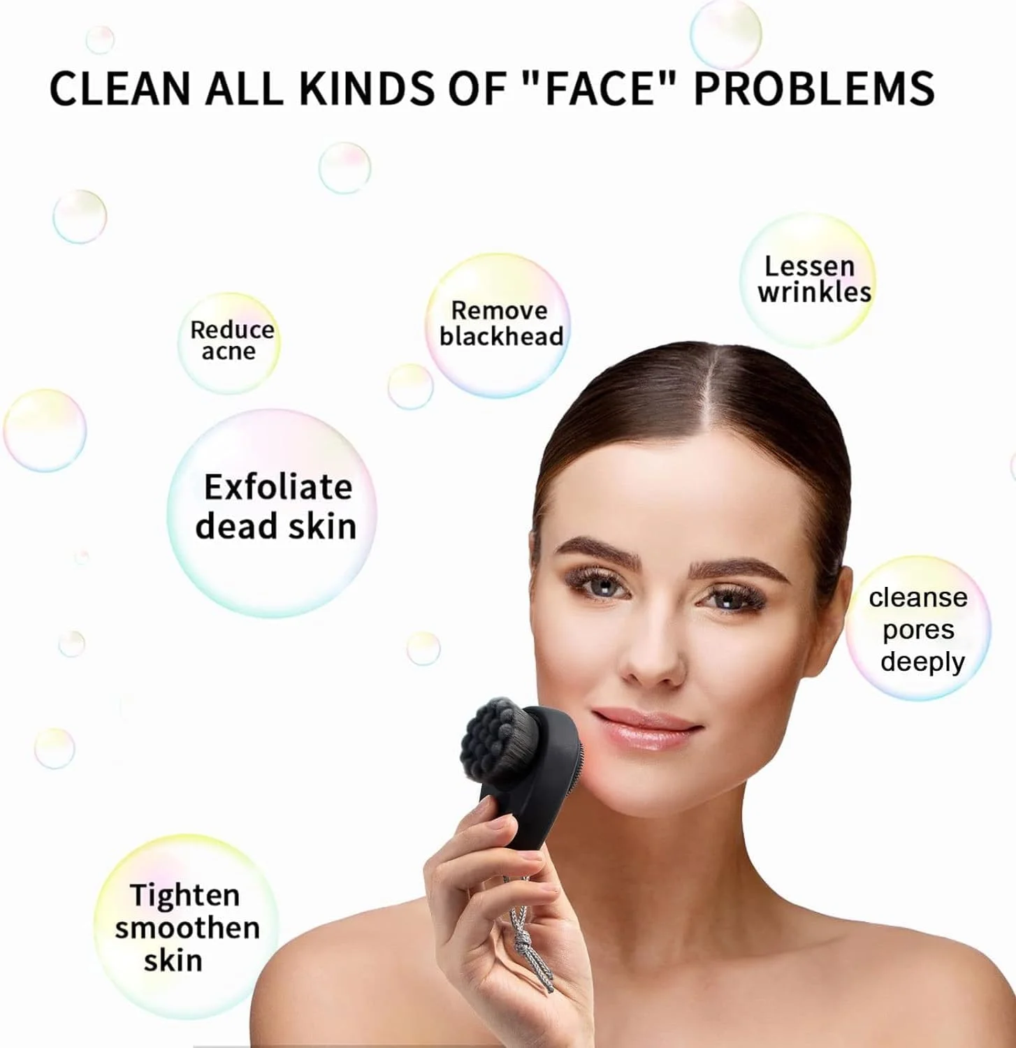 برس پاک کننده صورت تزویق، 2 عددی، برس تمیز کننده عمیق منافذ و لایه بردار 2 در 1 با میکروفیبر زغال بامبو نرم و برس سیلیکونی، مشکی