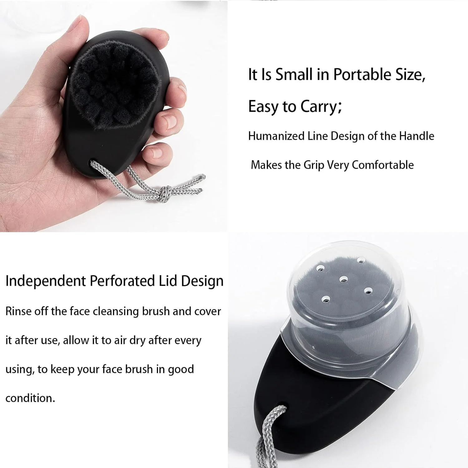 برس پاک کننده صورت تزویق، 2 عددی، برس تمیز کننده عمیق منافذ و لایه بردار 2 در 1 با میکروفیبر زغال بامبو نرم و برس سیلیکونی، مشکی