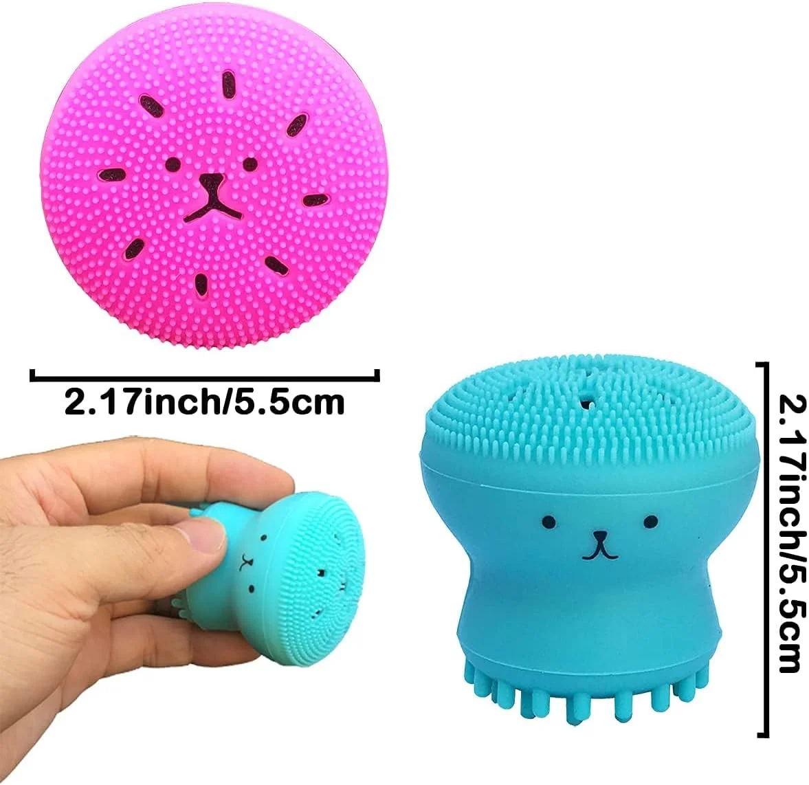 برس پاک کننده صورت تزویق، 2 عددی، برس و ماساژور دستی سیلیکونی صورت، برس پاک کننده به شکل اختاپوس، پاک کننده عمیق، لایه برداری ملایم، ماساژ پوست