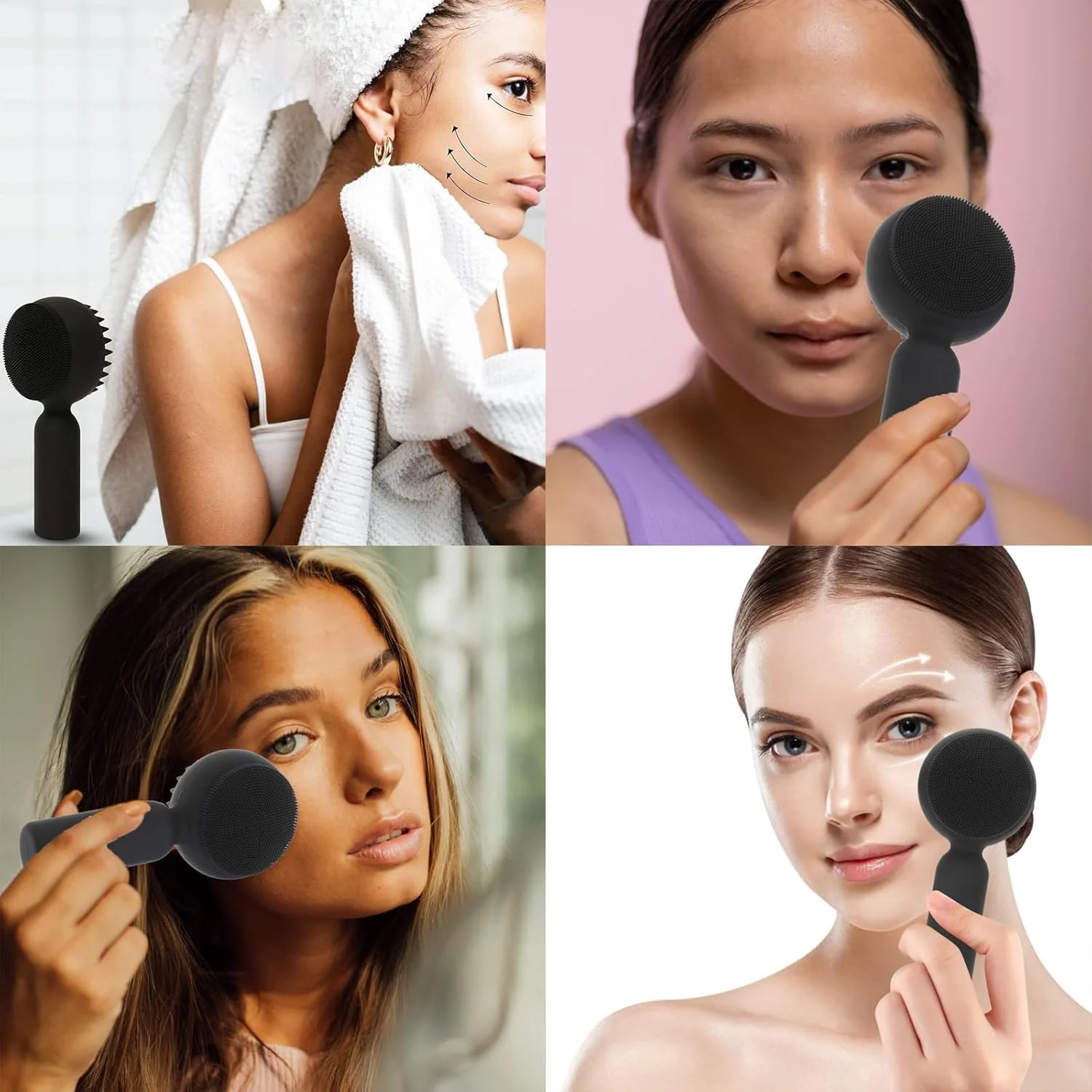 برس پاک کننده صورت سیلیکونی 2 در 1 اسکرابر لایه بردار برای پوست حساس - پاک کننده و لایه بردار دستی صورت - تمیز کردن آسان، کف فراوان - مشکی