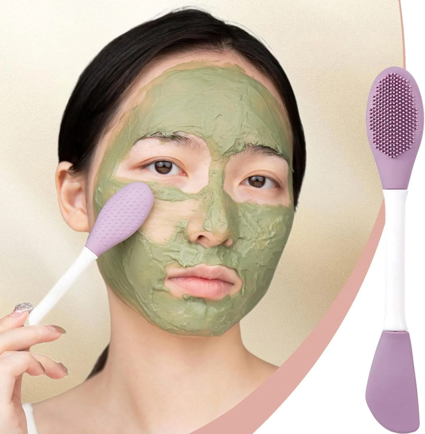 Silicone Facial Brush | Double-Headed Face Clay Wash Brush,Deep Cleaning Scrubbing Tool, Ergonomic Handle Facial Applicator Tool for Home Professional Salon
