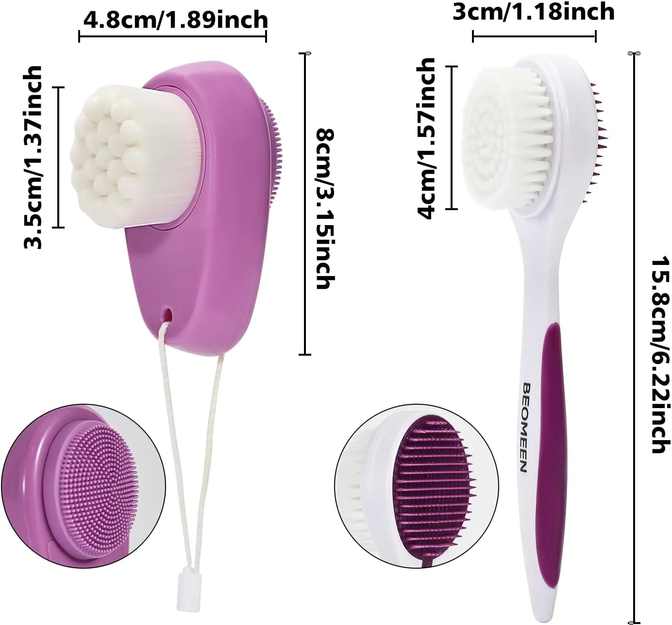 Silicone Face Scrubber Double Side, Handheld Facial Cleansing Brush 2 in 1 Face Cleanser Brush for Deep Cleansing and Exfoliating, Blackhead Makeup Removal 2 Pcs, Purple