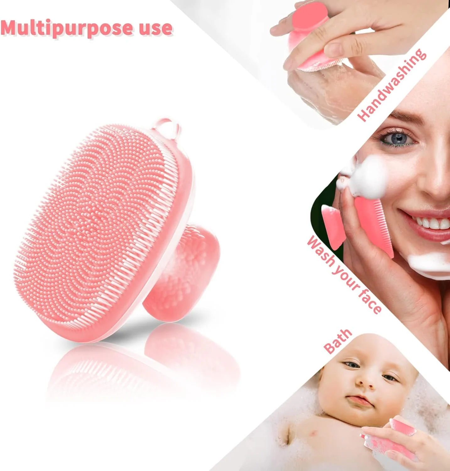 Silicone Face Scrubber Facial Cleansing Brush Silicone Face Wash Brush Manual Waterproof Cleansing Skin Care Face Brushes for Cleansing and Exfoliating (Pink)