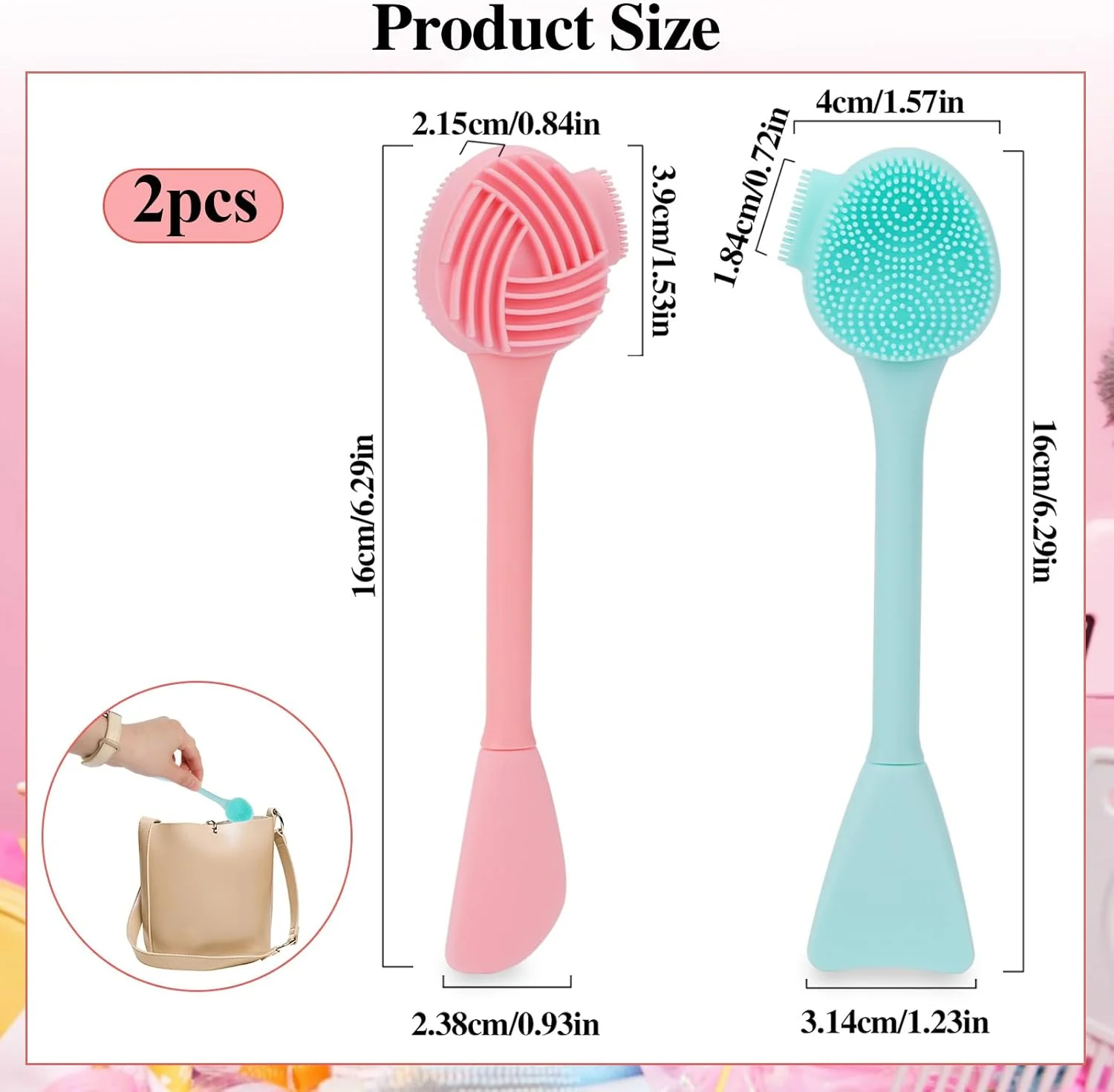 برس سیلیکونی صورت، 2 عدد برس پاک کننده صورت دو سر، اسکرابر صورت سازگار با پوست، لایه بردار، برس ماسک صورت برای مراقبت از پوست صورت، حذف جوش های سر سیاه، جوش های سر سفید، بقایای آرایش (سبز، صورتی)