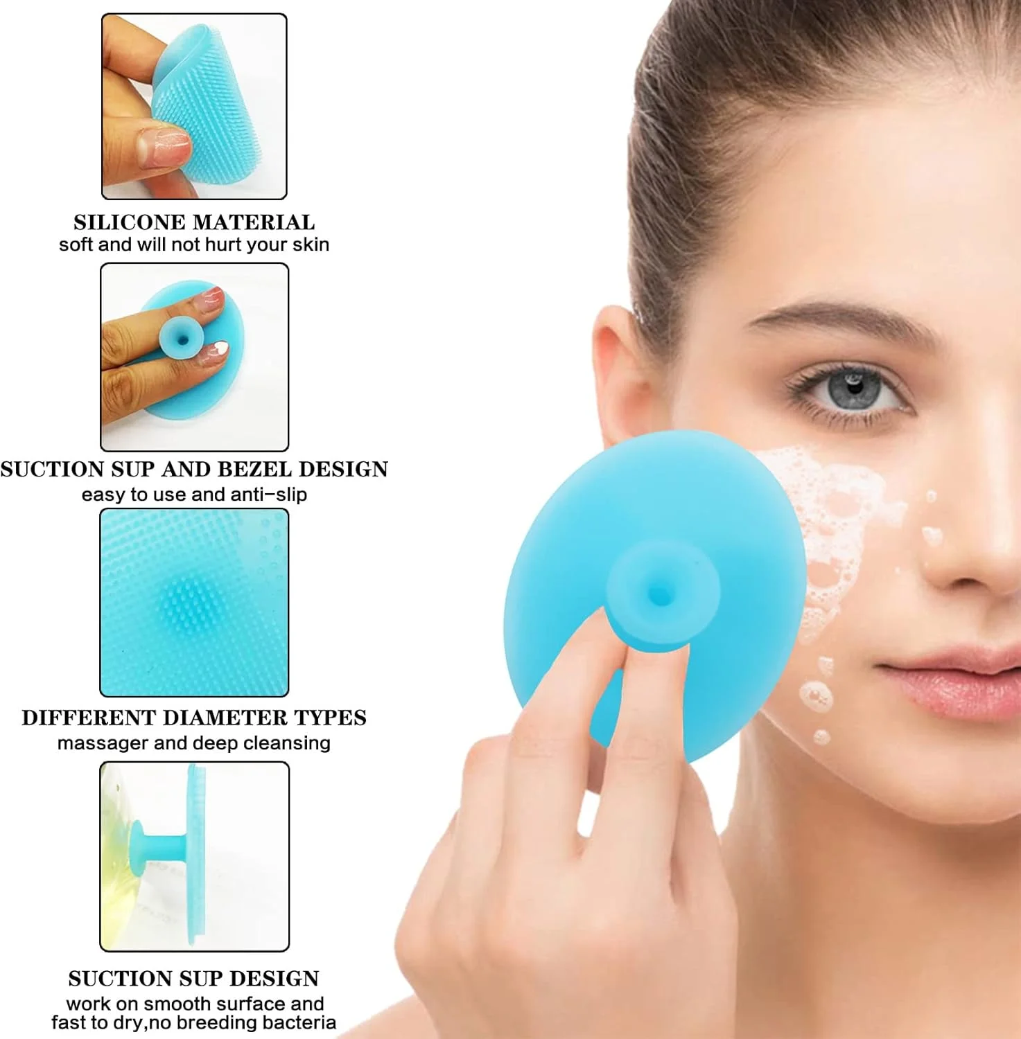 برس اسکراب سیلیکونی صورت - پد برس پاک کننده صورت، بسته 3، 6، 9 عددی، اسکراب لایه بردار برای از بین بردن جوش های سرسیاه - مناسب بانوان (رنگ های مختلف، 6 عدد)