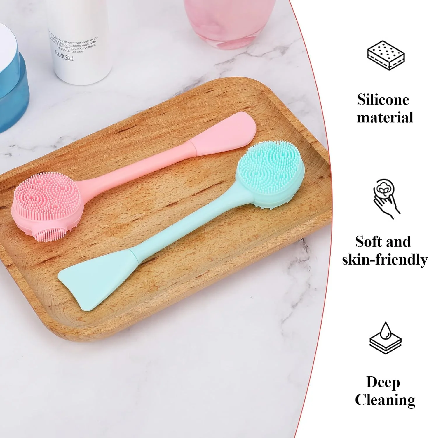 برس سیلیکونی صورت، 2 عدد برس پاک کننده صورت دو سر، اسکرابر صورت سازگار با پوست، لایه بردار، برس ماسک صورت برای مراقبت از پوست صورت، حذف جوش های سر سیاه، جوش های سر سفید، بقایای آرایش (سبز، صورتی)