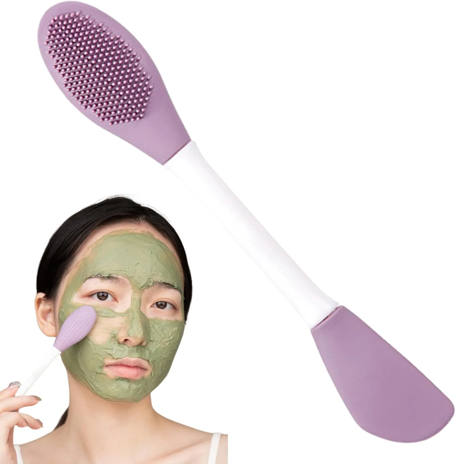 برس سیلیکونی شستشوی صورت - برس دو طرفه شستشوی ماسک صورت - ابزار اسکراب با دسته ارگونومیک، اپلیکاتور صورت برای محصولات مراقبت از پوست مناسب برای سفر، دوش گرفتن و پاک کردن آرایش