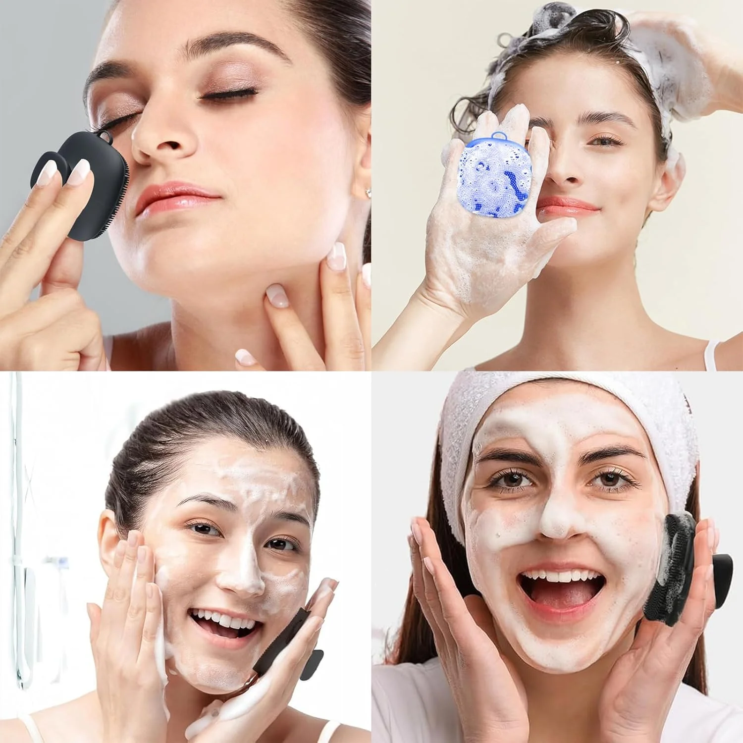 برس اسکرابر سیلیکونی صورت - ابزار لایه برداری و پاکسازی ملایم صورت، از بین برنده پوست مرده، مراقبت دستی صورت، مشکی