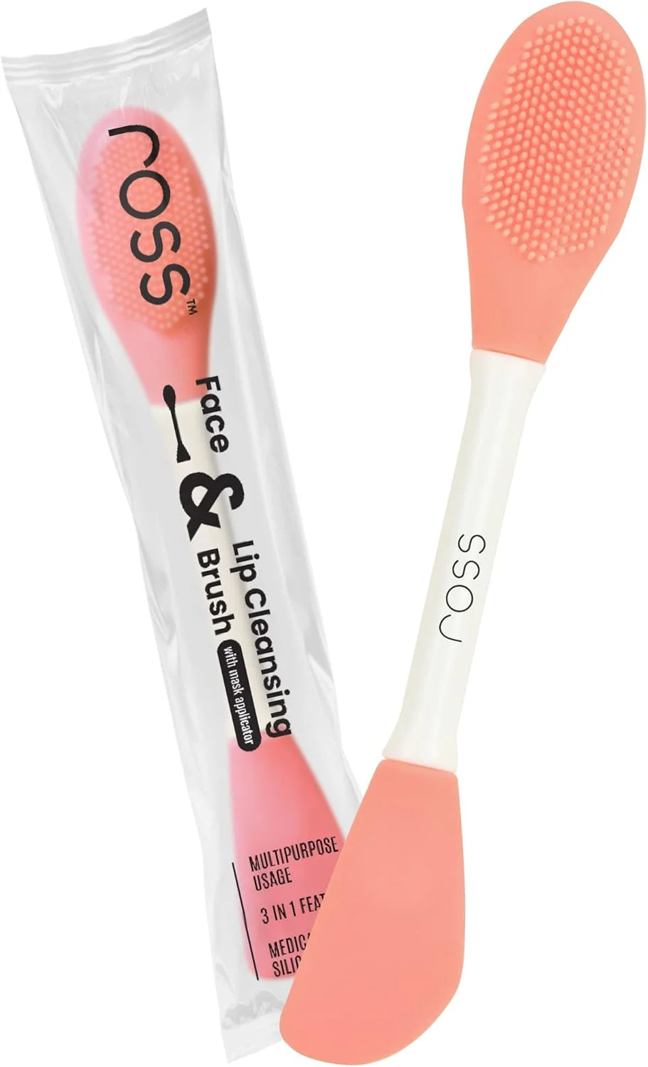 براش سیلیکونی ماسک صورت و برس پاک کننده لب Ross ساخته شده با موهای سیلیکونی فوق بهداشتی و نرم برای لایه برداری ملایم (هلویی)