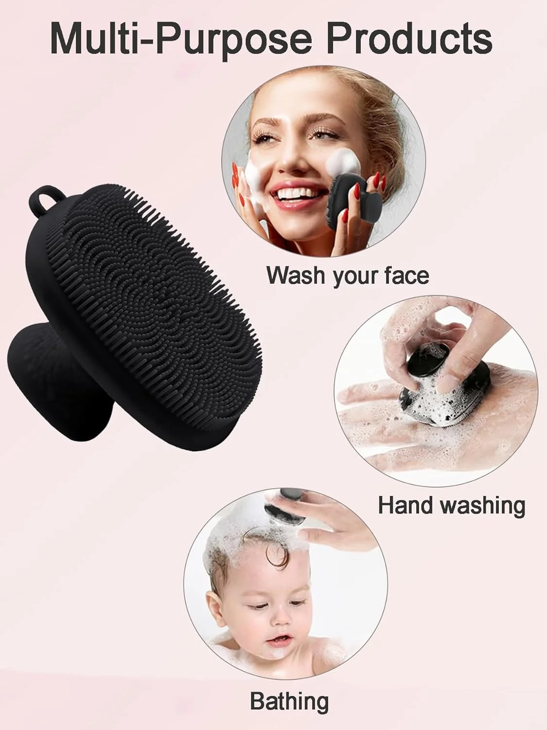 برس اسکرابر سیلیکونی صورت - ابزار لایه برداری و پاکسازی ملایم صورت، از بین برنده پوست مرده، مراقبت دستی صورت، مشکی