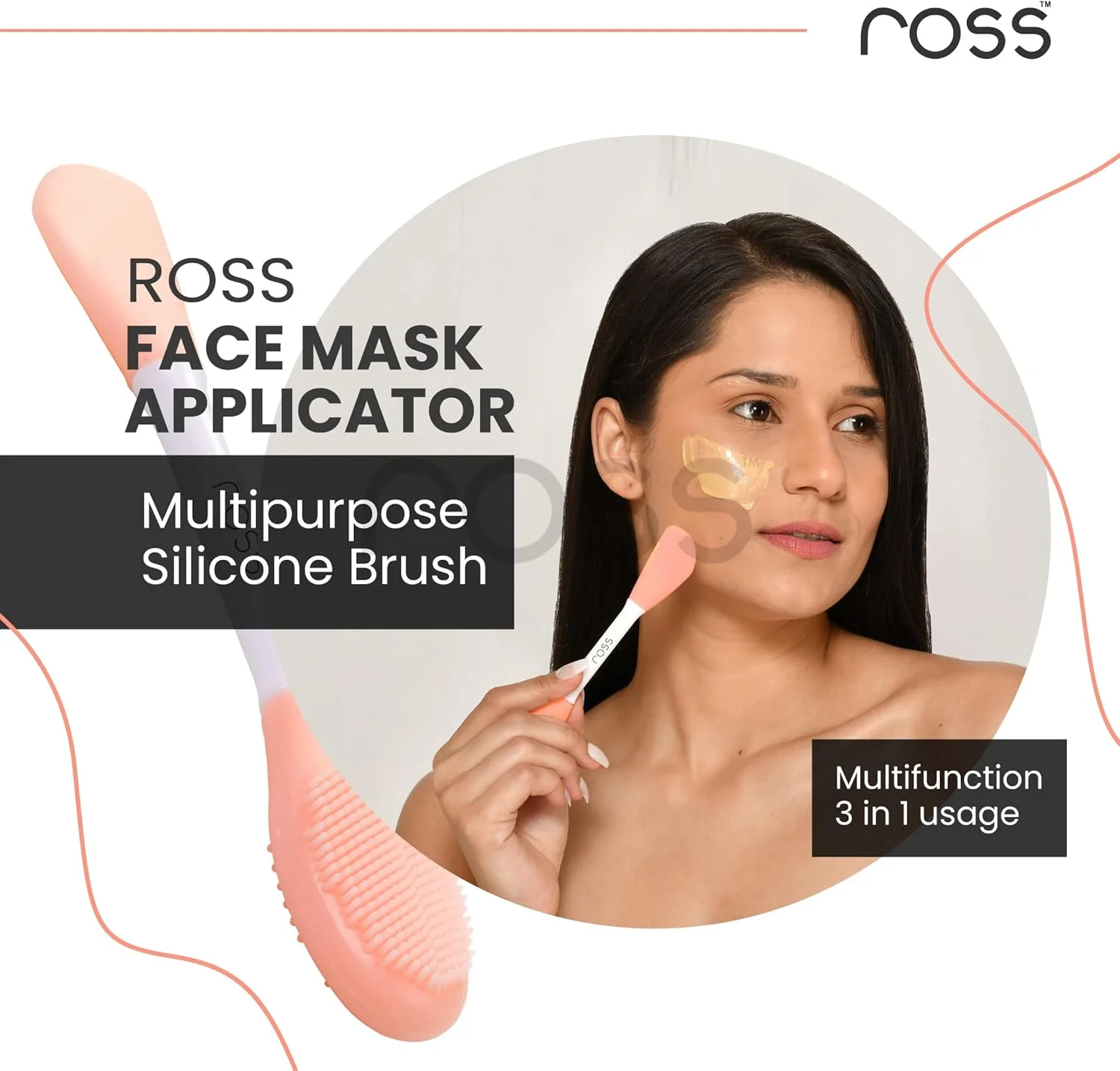 براش سیلیکونی ماسک صورت و برس پاک کننده لب Ross ساخته شده با موهای سیلیکونی فوق بهداشتی و نرم برای لایه برداری ملایم (هلویی)