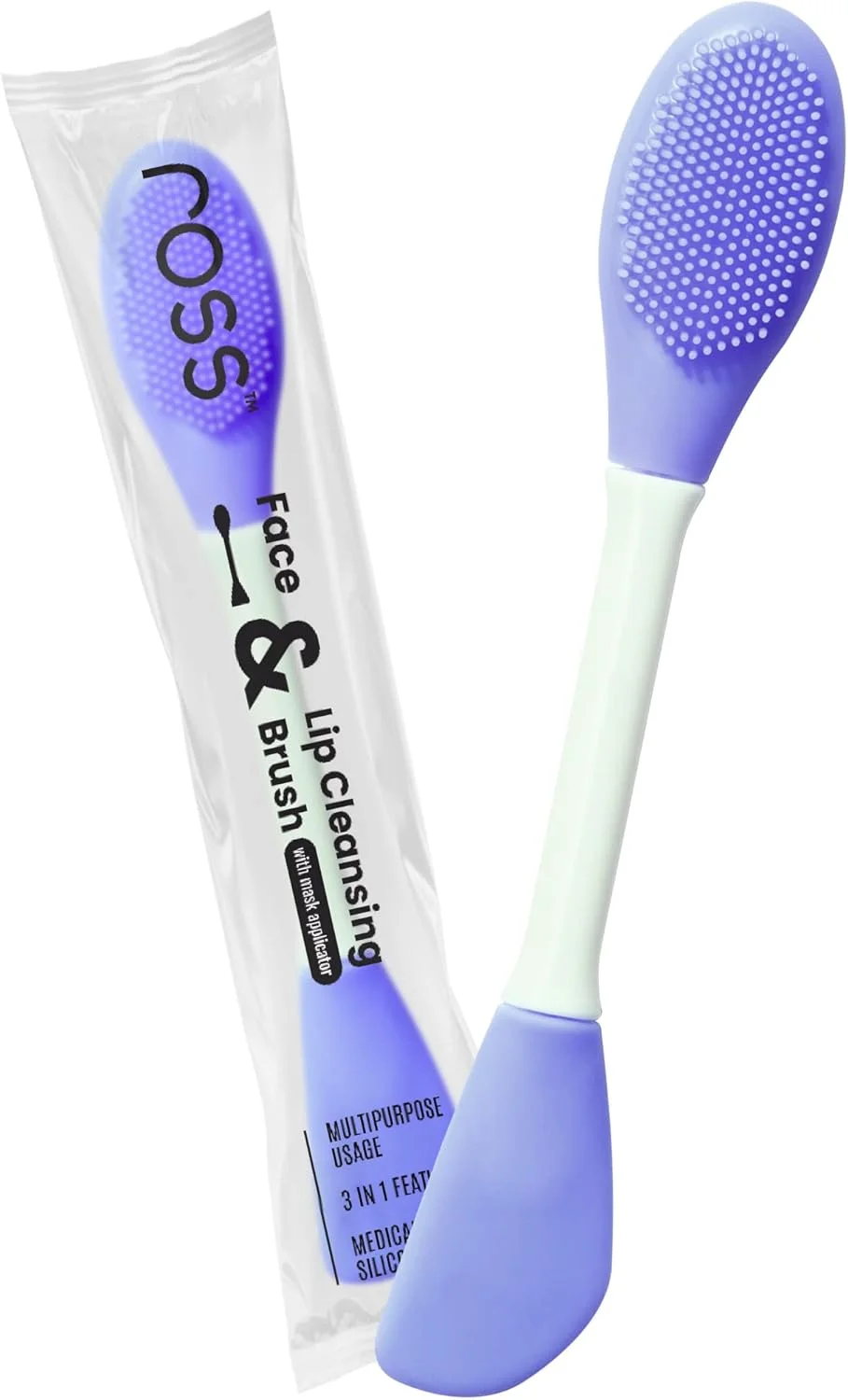 براش سیلیکونی ماسک صورت و برس پاک کننده لب Ross ساخته شده با موهای سیلیکونی فوق بهداشتی و نرم برای لایه برداری ملایم (بنفش)