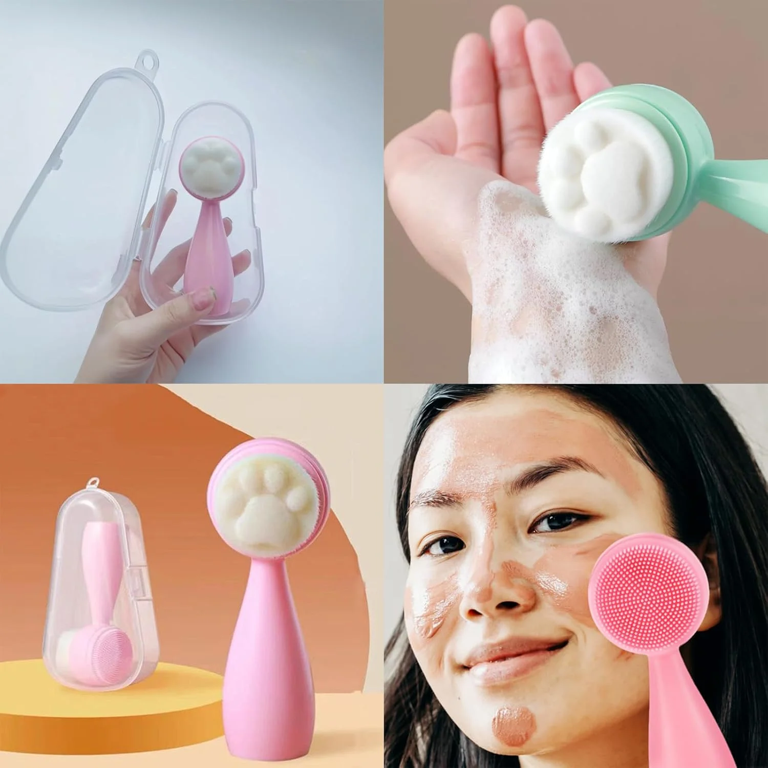 برس پاک کننده صورت برای لایه برداری عمیق منافذ و ماساژ آرایش - ابزار مراقبت از پوست 2 در 1 (صورتی)