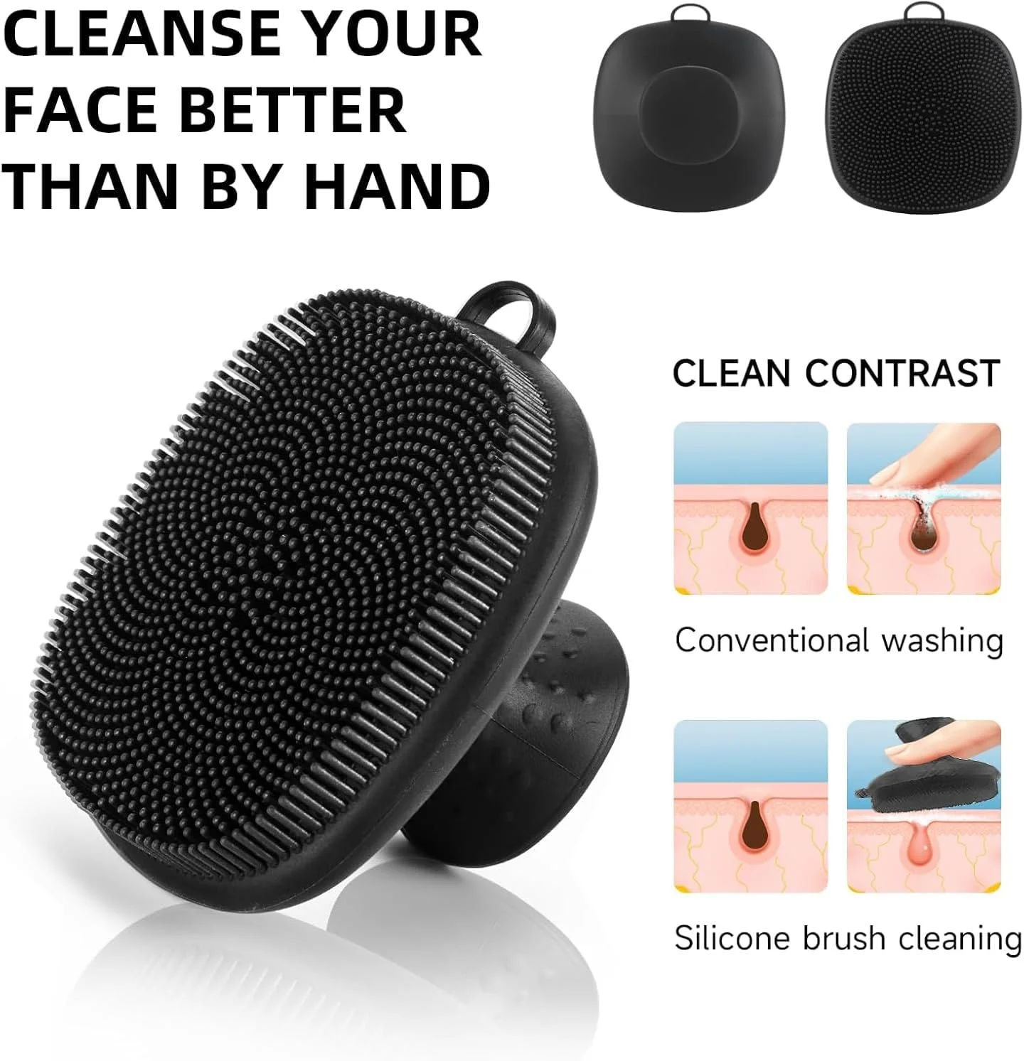 برس پاک کننده صورت سیلیکونی، اسکرابر صورت سیلیکونی، برس های پاک کننده صورت برای پاکسازی و لایه برداری (مشکی)
