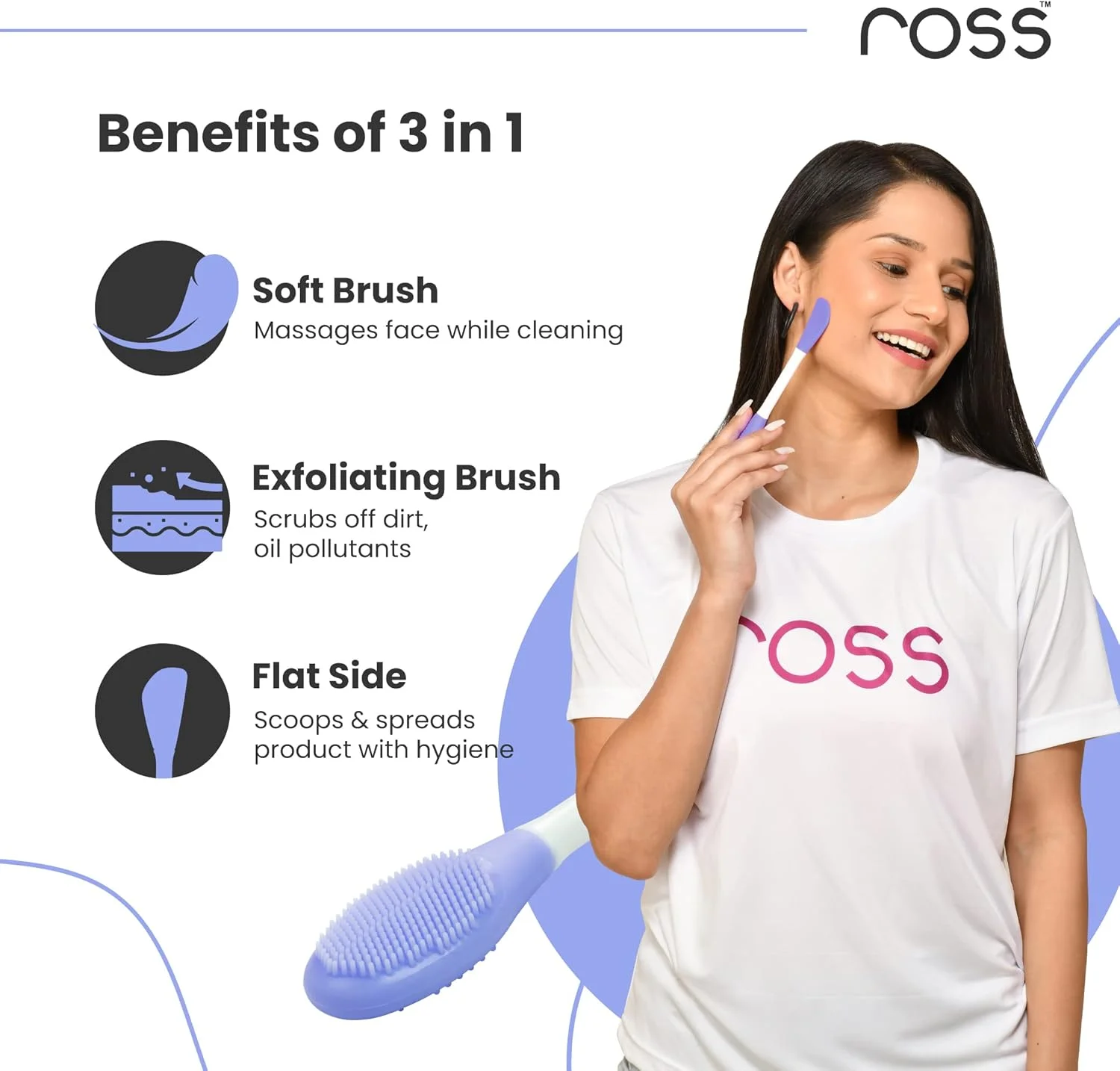 براش سیلیکونی ماسک صورت و برس پاک کننده لب Ross ساخته شده با موهای سیلیکونی فوق بهداشتی و نرم برای لایه برداری ملایم (بنفش)