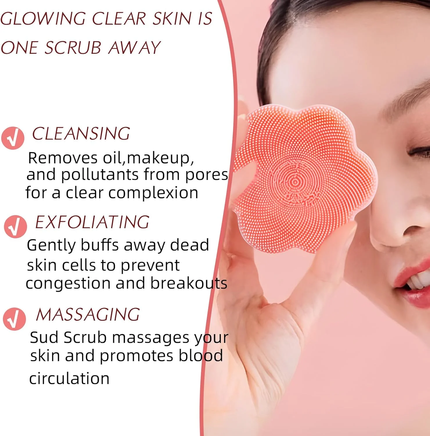 فیس اسکرابر، فیس اسکرابر سیلیکونی برای آقایان و بانوان، برس پاک کننده ملایم صورت برای جوش های سرسیاه، آکنه و منافذ، برای پوسته سر نوزاد، برس شستشوی دستی و نرم صورت برای مراقبت عمیق از پوست (صورتی)