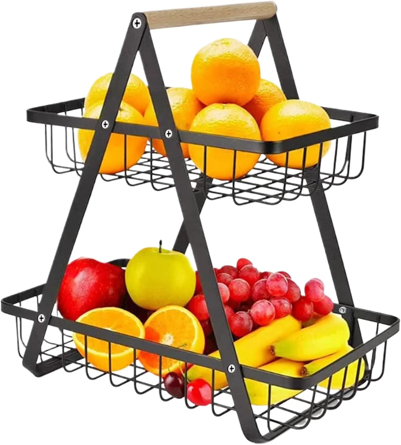 Fruit Basket | 2-Tier Fruit Basket for Kitchen | Rack Organizer Large Capacity Bowl Holder for Snack Cart Bread Serving Potato Veggies Party Storage Display