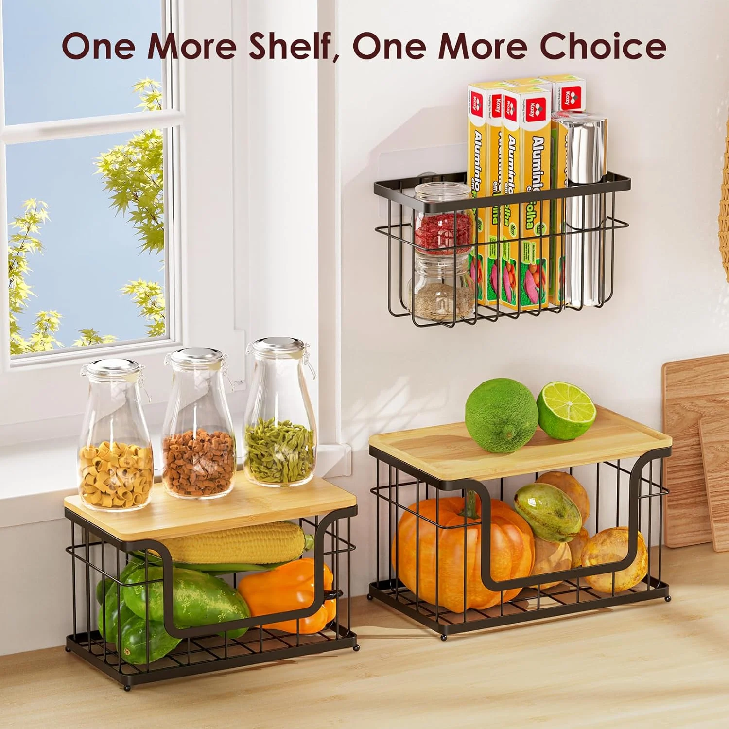 3 Pack Laundry Pantry Kitchen Organizers and Storage, 2 Pack Stackable Trash Bag Holder Under Sink Organizer & 1 Pack Wrap Organizer, Wall Mount Garbage Bag Holder with Bamboo Top for Onion Potato 3 Pack Laundry Pantry Kitchen Organizers and Storage, 2 Pack Stackable Trash Bag Holder Under Sink Organizer & 1 Pack Wrap Organizer, Wall Mount Garbage Bag Holder with Bamboo Top for Onion Potato