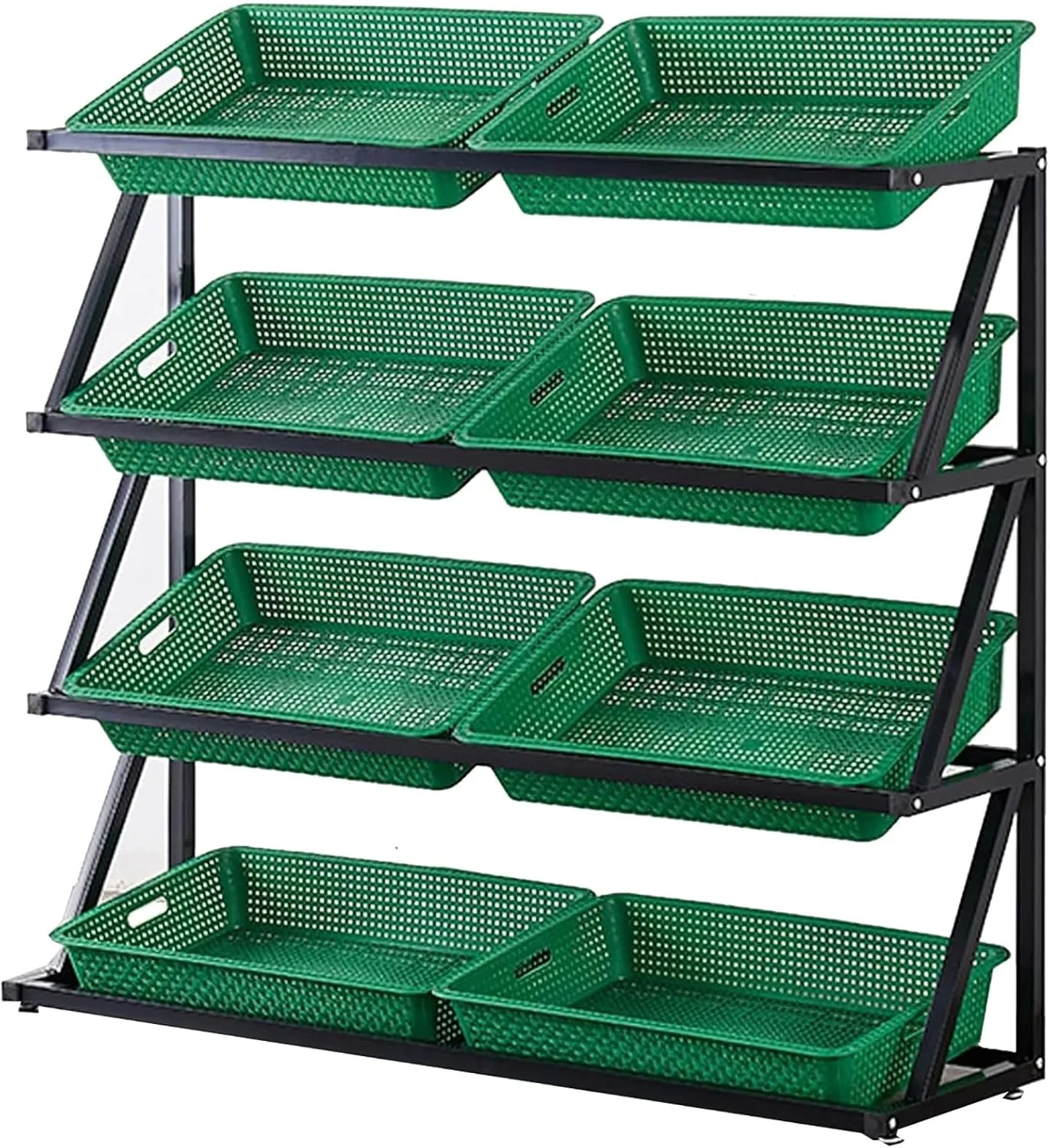 قفسه ذخیره سازی دو ردیفه 4/5 طبقه برای میوه، سبزیجات، پیاز و سیب زمینی - سبدهای با ظرفیت بزرگ - استند نمایش اسنک (4 طبقه) (سبز 4 طبقه)