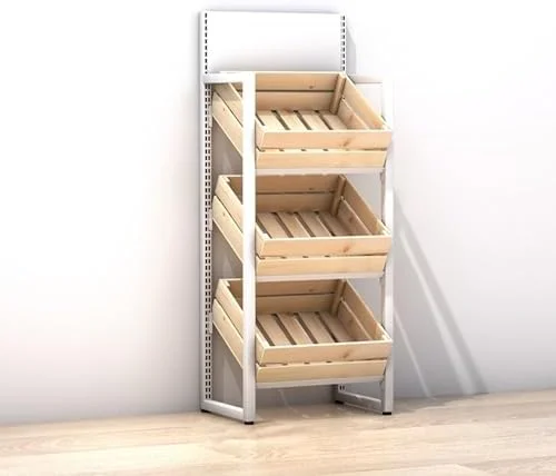 قفسه میوه و سبزیجات سوپرمارکت تجاری 3 و 4 طبقه، قفسه نمایش تنقلات خرده فروشی با ظرفیت بزرگ با سبدهای چوبی، استند نگهدارنده پیاز و سیب زمینی آشپزخانه (رنگ: 4 طبقه، سایز: مشکی)