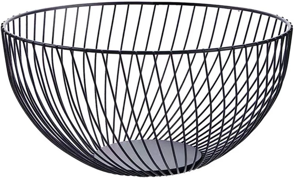 سبد میوه سیمی فلزی 7U برای نگهداری میوه روی میز آشپزخانه | سبد بزرگ توری مشکی برای سرو لیمو، سیب زمینی، پیاز - 10.2 اینچ (گرد B)