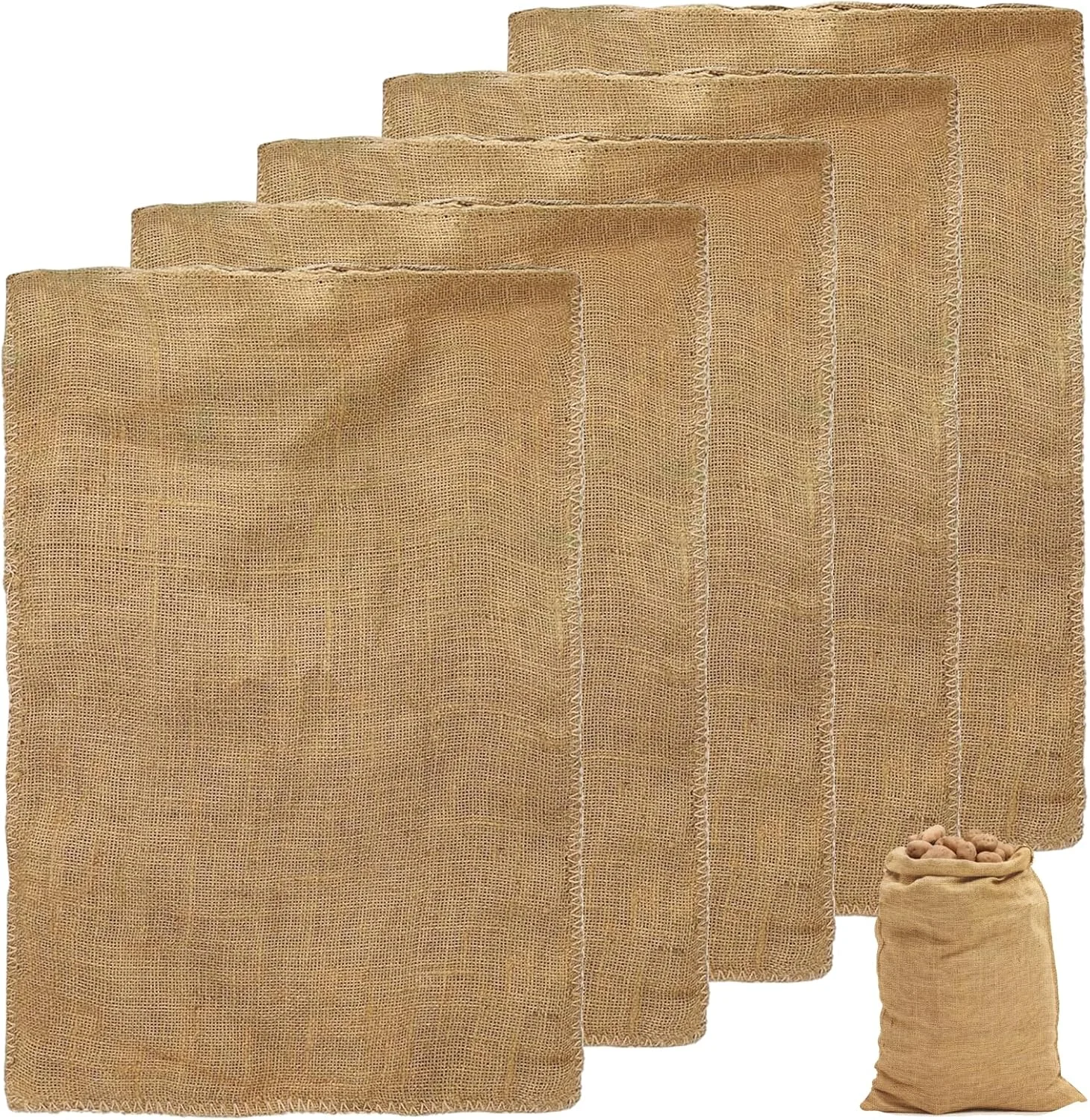 بسته 5 عددی گونی کنفی بزرگ CYEER، گونی سیب زمینی 100x60 سانتی متر برای نگهداری، گونی گونی مناسب برای سیب زمینی و سبزیجات