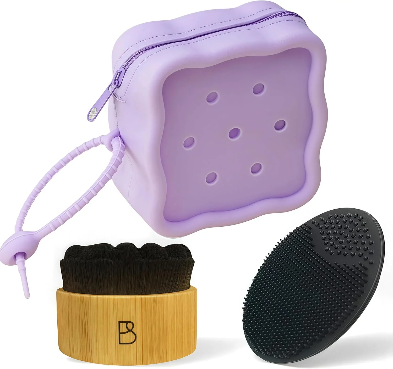 BS-MALL Silicone Facial Cleansing Brush Kit – Bamboo Face Scrub Brush with Silicone Storage Bag for Deep Cleaning, Exfoliation & Pore Cleansing – Travel-Friendly Sensitive Skin Care Tool