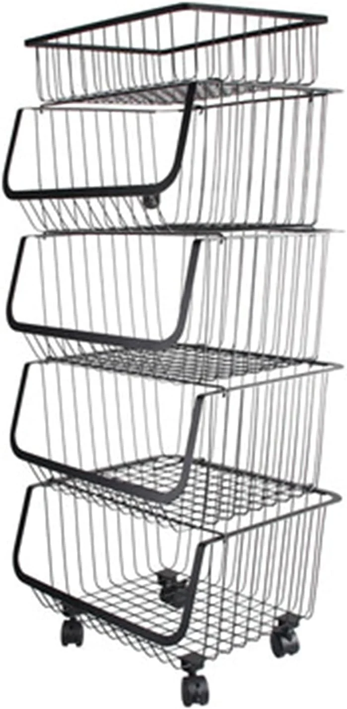 Vegetable Rack Fruit Basket For Kitchen Fruit And Vegetable Storage Cart Wire Storage Basket With Wheels Vegetable Basket Bins Rack For Onions And Potatoes Black (Color : Black, Size : 4 Layers)
